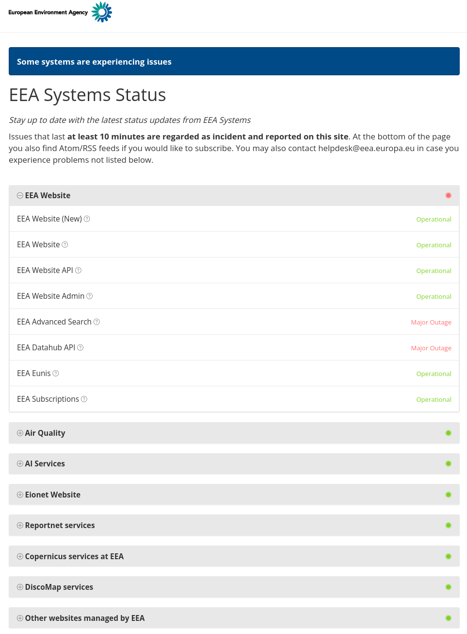 EEA Status Page