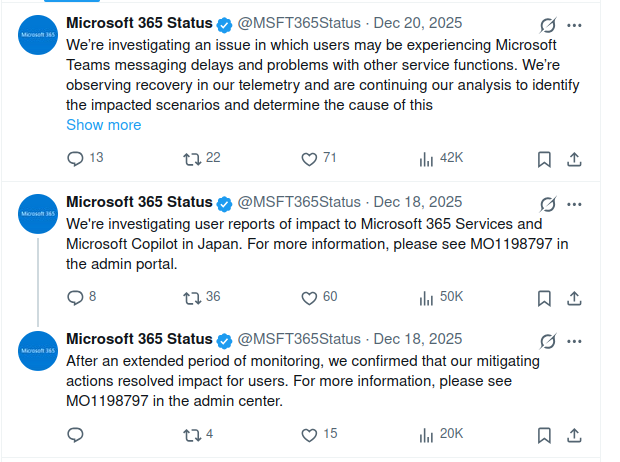 Microsoft 365 status page