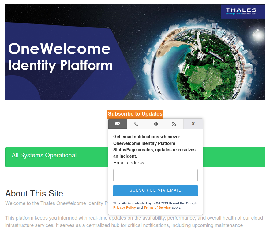 OneWelcome status page notifications