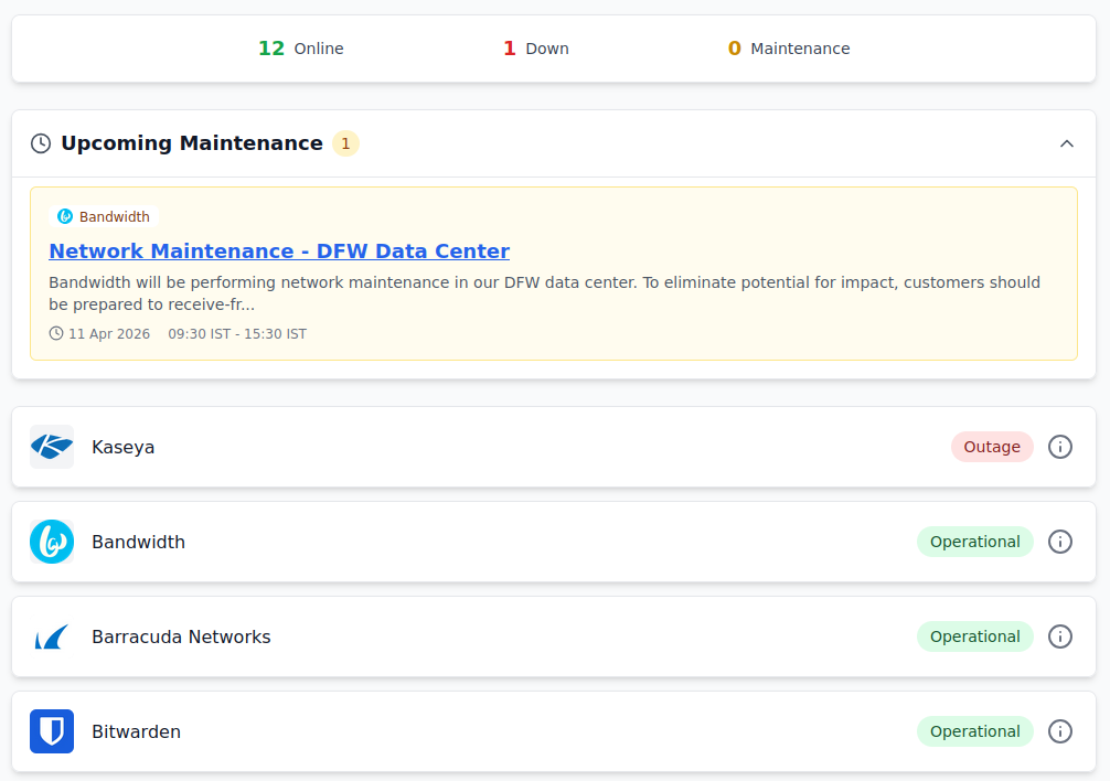 IncidentHub Maintenance Widget
