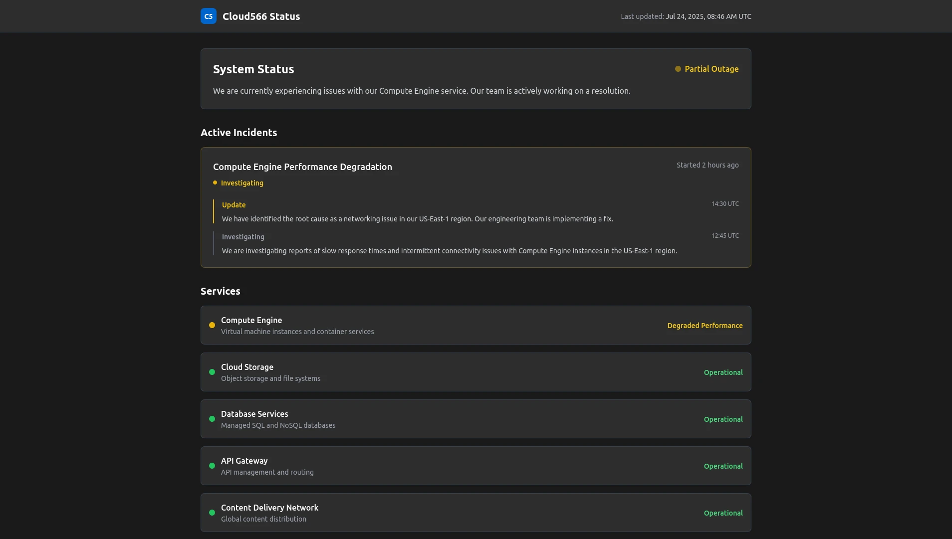 Public Status Page Example
