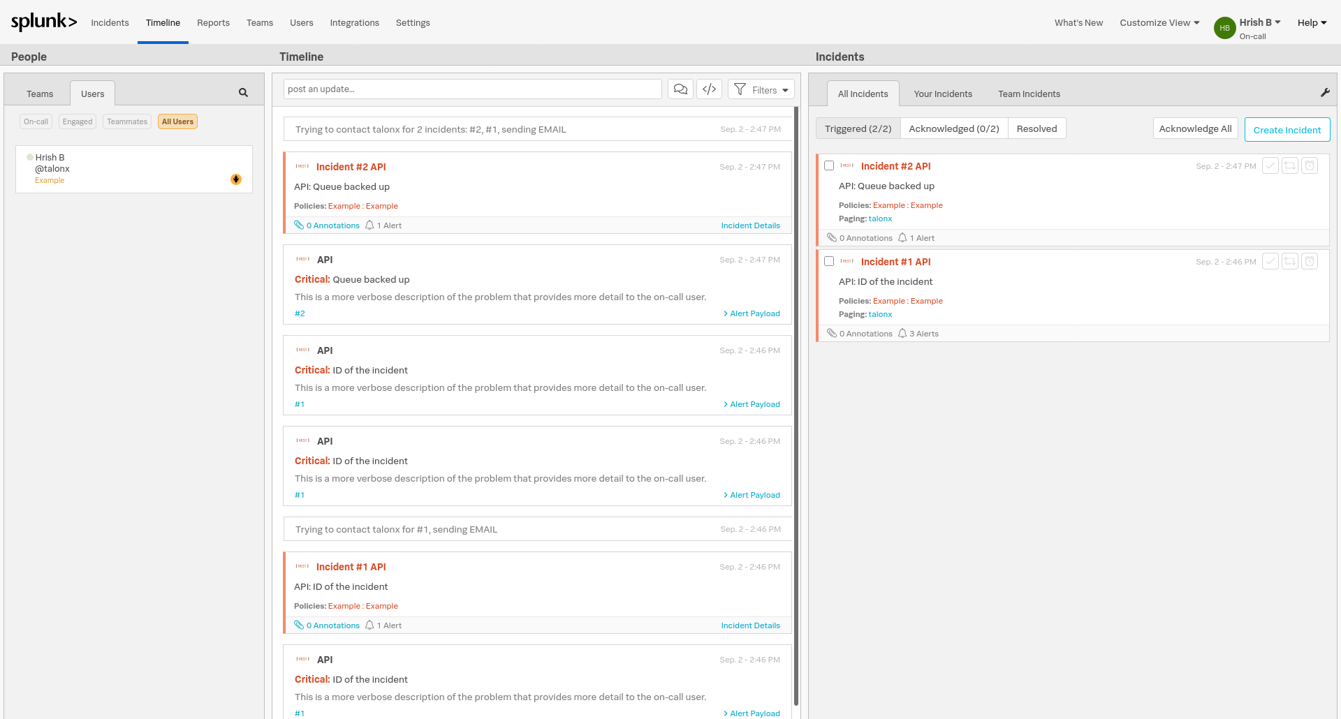 Splunk On-Call Dashboard