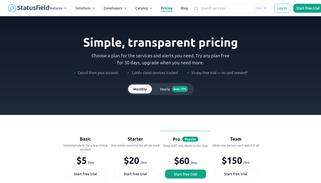 Statusfield pricing