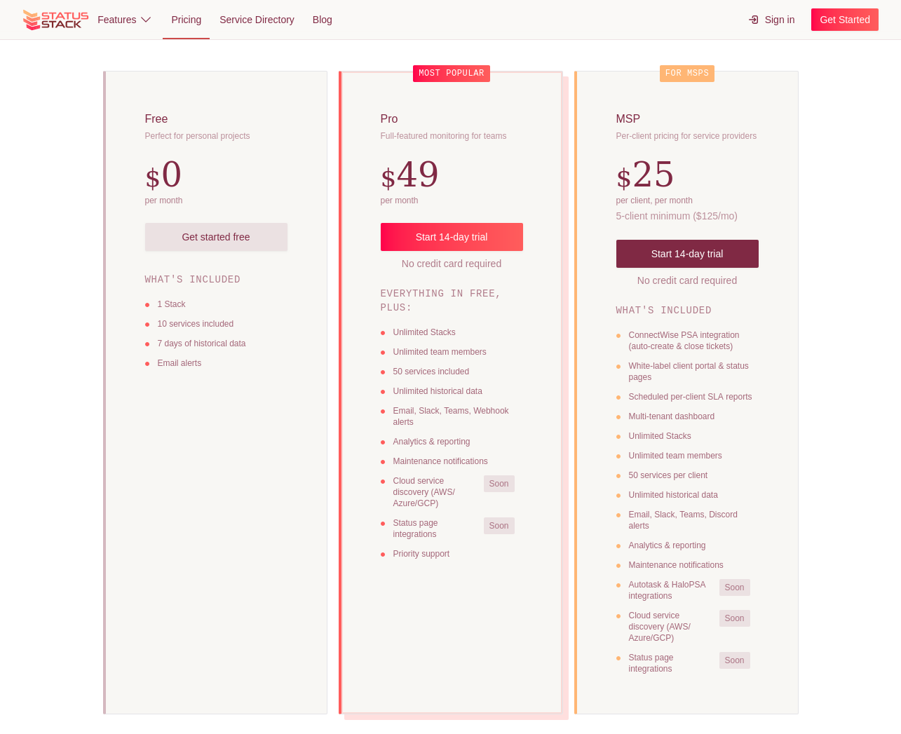 StatusStack pricing